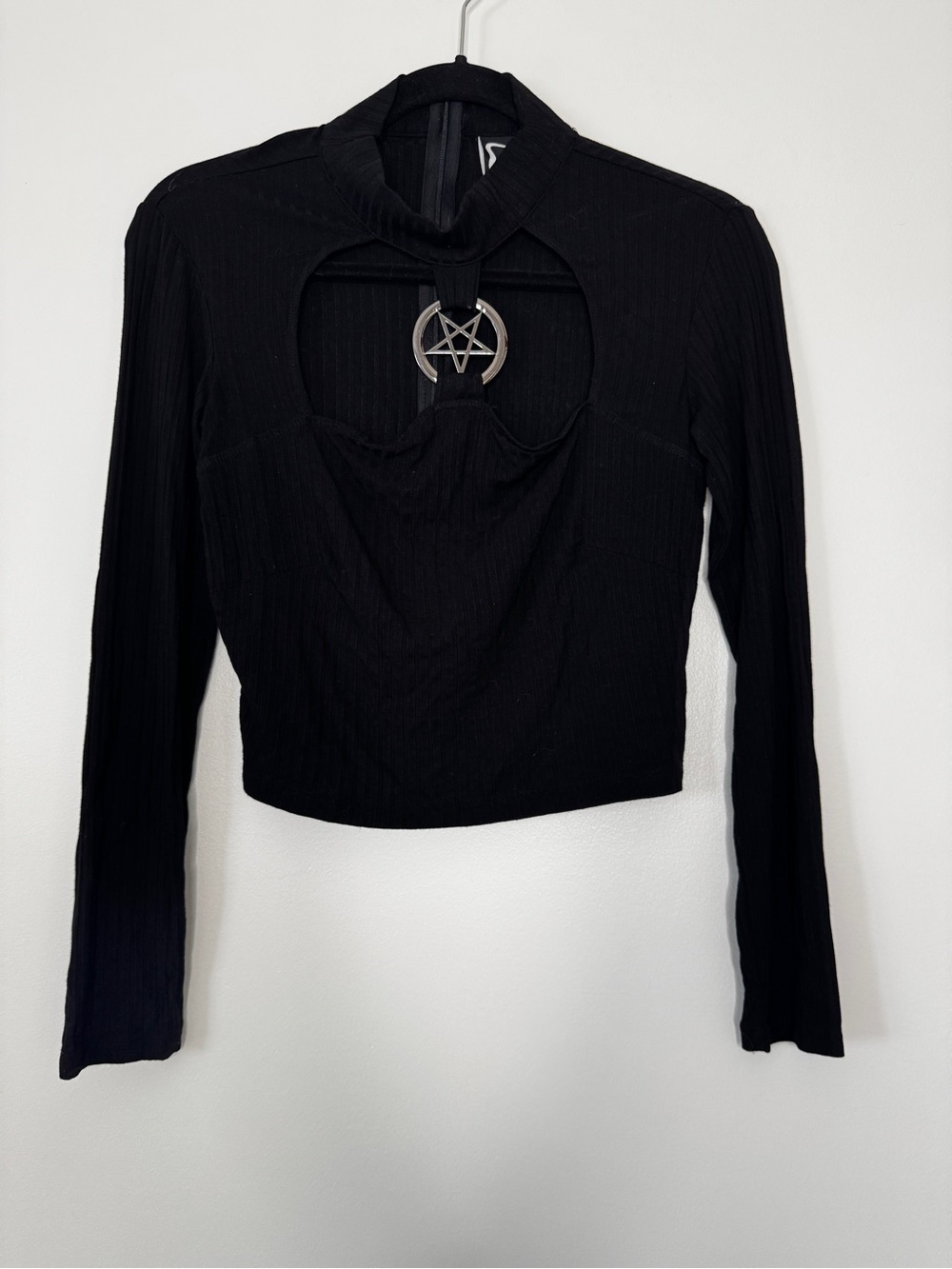 Killstar Asylum Band of Misfits Crop Top Rib Knit Pentagram Harness Black Sz M - Picture 2 of 13